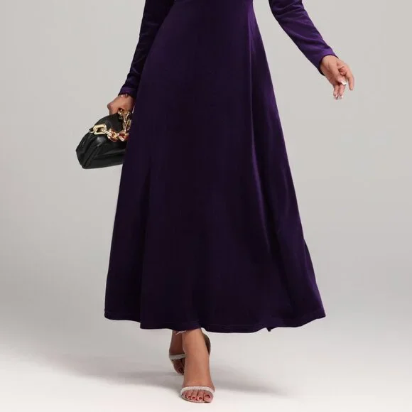 Square Neck Long Sleeve Velvet Dress - Picture 6 of 9
